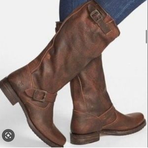 Frye Veronica Slouch Leather Boots Tall Riding Moto Brown Knee High Womens 9